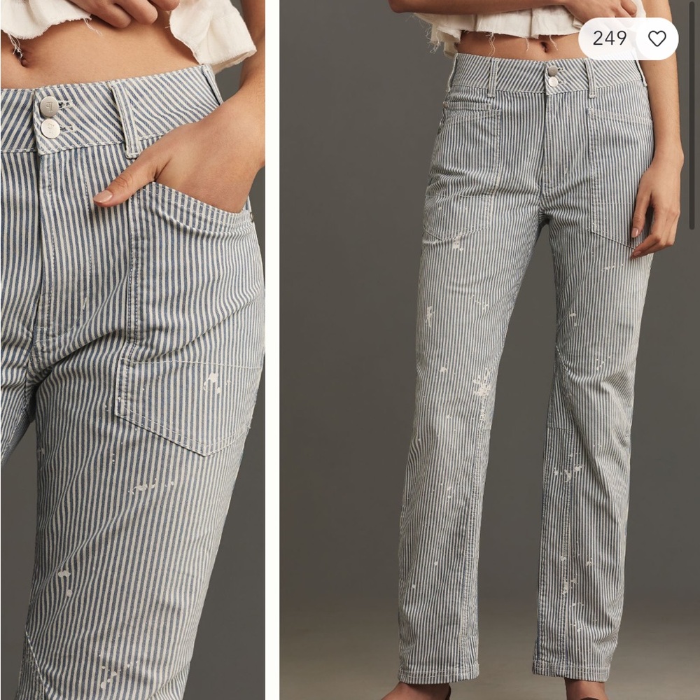 Anthropologie Wanderer Blue and White Striped Straight-Leg Pants